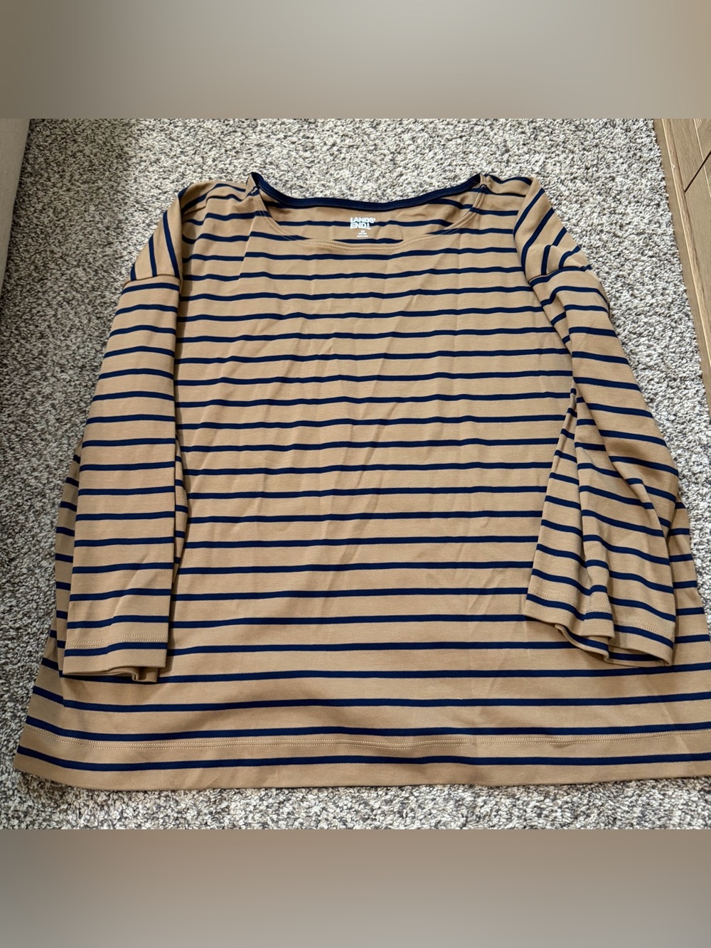 Women’s Lands End Classic Striped Long-Sleeve Top in Camel and Navy size 2XL